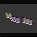 Three Modern Metal Furniture Shelves with Handles and Reflective Surface Design