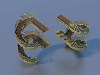 Artistic Spiral Staircase With Curved Golden Frame And Wooden Steps Design 3d model