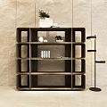 Minimalist Decorative Cabinet With Open Shelves Potted Plant And Floor Lamp Decor Items