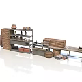 Rustic Household Items Display With Wooden Shelves Clay Pots And Baskets