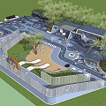 Outdoor Children's Play Area With Colorful Play Structures Green Trees And Safe Playground Design