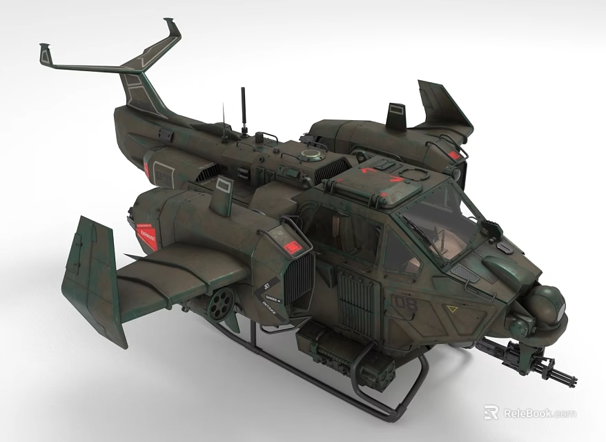 Military Camouflage Helicopter With Rotor Weapon System And Detailed Fuselage Design 3d model 