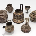 Ancient Handcrafted Clay Pots With Intricate Patterns And Diverse Shapes 3d model