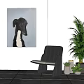 Abstract Dog Painting on Wall in Modern Interior with Chair and Green Plant