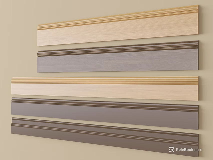 Assorted Decorative Lines With Wooden Texture In Multiple Colors For Wall Decoration 3d model 