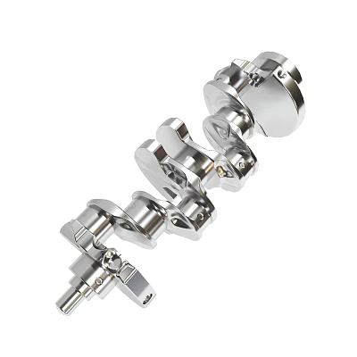 Automotive Chrome Metal Crankshaft With Connecting Rod Journals And Bearings 3d model
