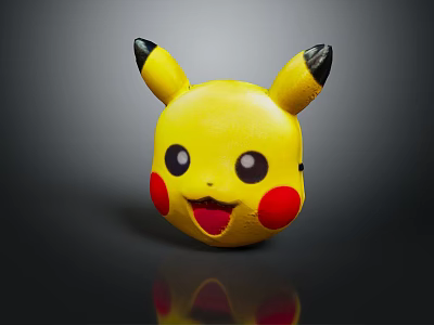 Cute Yellow Doll Head with Black Tipped Ears Black Eyes and Red Cheeks 3d model