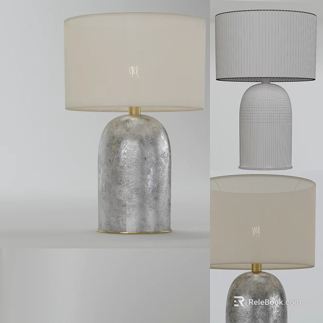 Elegant Modern Table Lamp With Textured Metal Base And Fabric Shade 3d model