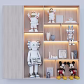 Modern Wooden Decorative Cabinet With Astronaut Kaws Mickey Mouse Figurines Vases Photo Frames And Lighting