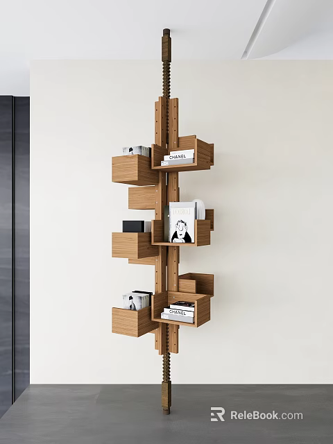 Modern Wall Mounted Wooden Shelving Unit with Multiple Cubes Holding Books and Decor Items 3d model 