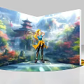 Anime Themed Photo Check in Spot With Castle Cherry Blossom Trees Snowy Mountains