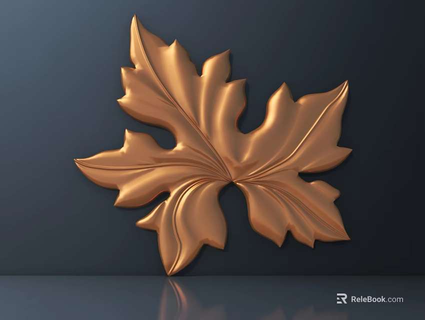 Intricate Golden Leaf Shaped Metallic Decorative Carving For Wall Decor 3d model 
