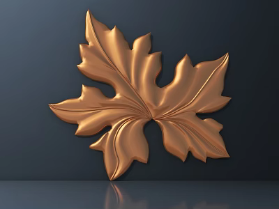 Intricate Golden Leaf Shaped Metallic Decorative Carving For Wall Decor 3d model