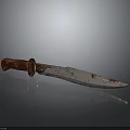 Bloodstained Dagger With Wooden Handle And Sharp Blade On Gray Background With Reflection 3d model