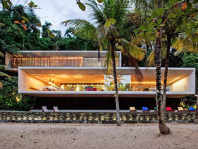 Modern Detached Villa with Beachfront Setting Palm Trees and Lush Greenery 3d model