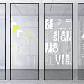 Modern Glass Partitions With Geometric Patterns And Decorative Interior Designs 3d model