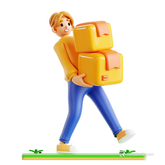 Man Carrying Two Stacked Yellow Boxes While Walking In Casual Outfit 3d model 