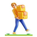 Man Carrying Two Stacked Yellow Boxes While Walking In Casual Outfit