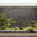Tranquil Indoor Landscape With Gray Textured Walls Bonsai Pine Ferns White Stones And Crane Decor