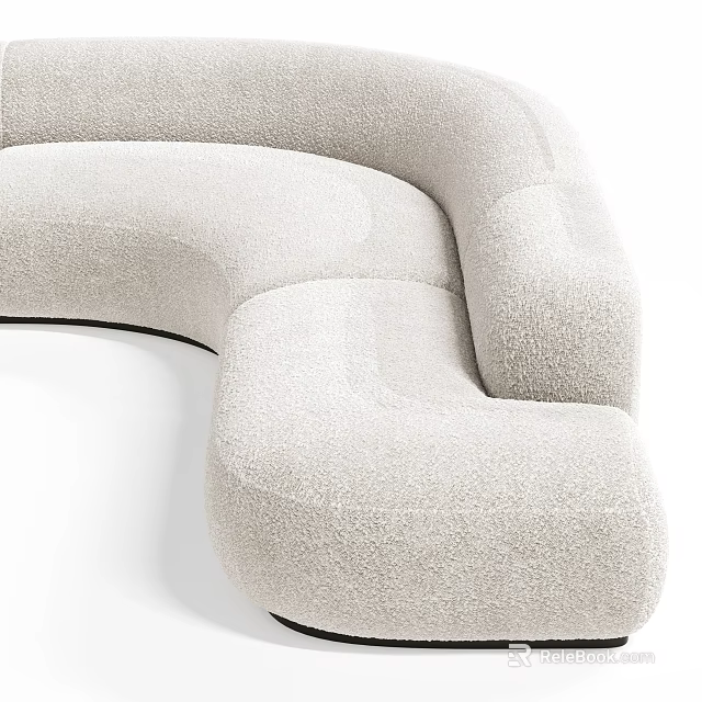 Beige Irregular Shape Sofa With Soft Velvet Upholstery Modern Curved Design 3d model 