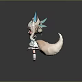 Chibi Style Game Movie Character With White Light Green Hair Feather Ears Round Glasses Dress