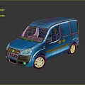 Blue Small Cargo Van Exterior Design in 3D Rendering With Reflection and Commercial Use 3d model