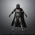 Armored Character In Helmet With Black Cape Red Trim And Metallic Armor Standing