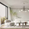 Modern Living Room Interior With White Sofa Chandelier Floor Lamp And Green Plants