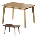 Minimalist Light Wood Dining Table With Dark Brown Stool And Simple Design 3d model