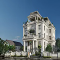 Elegant White Detached Villa Featuring Arched Windows Multi Story Design And Landscaped Garden