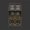 Vintage Decorative Painted Cabinet With Upper Glass Doors And Colorful Floral Patterns