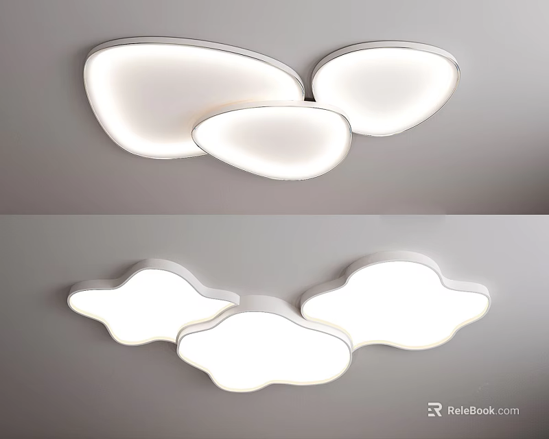 Creative Modern Cloud Shaped White Ceiling Light with Soft Glow and Unique Design 3d model