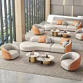 Modern Hotel Lobby Interior Design With Curved Sofa Armchairs Coffee Tables And Area Rug