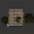 Multi Story Residential Building With Yellow Exterior Balconies Roof Structures And Small Trees Around