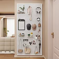 Pegboard Wall with Hats Headphones Clock Photo Frames and Decorative Ornaments Set