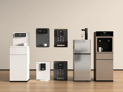 Modern Household Appliances Including Water Dispensers And Refrigerators In Various Styles 3d model