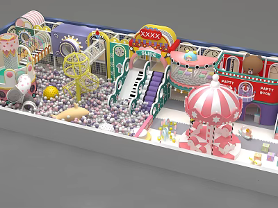 Colorful Indoor Playground Commercial Equipment With Ball Pit Carousel Slide Piano Steps For Kids Entertainment 3d model