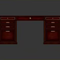 Classic Dark Red Wooden Desk With Multiple Drawers And Side Cabinets