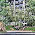 Beautiful Green Residential Landscape With Lush Trees High Rise Buildings And Recreational Areas