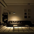 Modern Living Dining Room Interior Design With Black Leather Sofa Coffee Table And Wall Decor Art