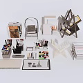 Organized Office Stationery Collection With Pens Folders Storage Racks And Supplies