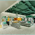 Aminta Modern Clothing Store With Green Ceiling Open Layout Mannequins And Vintage Decor