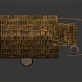 Residential Cottage with Wooden Structure Tile Roof Door Windows Side Ramp Railing and Wooden Barrel