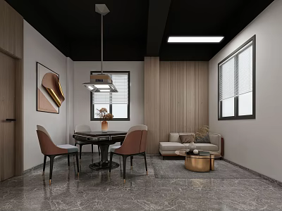 Elegant Hotel Mahjong Room Modern Interior With Marble Floor Sofa And Dining Chairs 3d model
