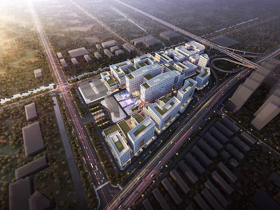Aerial View Urban Planning With Modern Buildings Road Network And Green Spaces 3d model