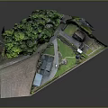 Modern Landscape Model Featuring Green Vegetation Buildings Road And Lawn Area
