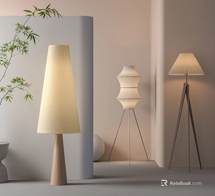 Modern Minimalist Floor Lamps With Wooden Tripod And Layered Lampshade Designs For Home Decor 3d model 