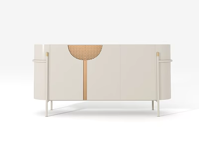 Modern Sideboard With Wicker Decorative Insert Panel White Finish And Metal Legs 3d model
