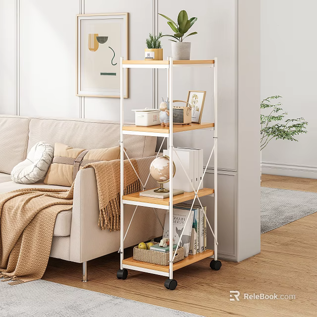 Modern Storage Shelf With Potted Plant Photo Frame Books In Living Room 3d model 