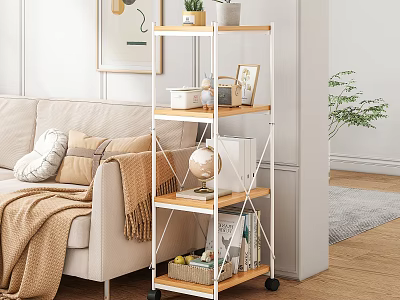 Modern Storage Shelf With Potted Plant Photo Frame Books In Living Room 3d model